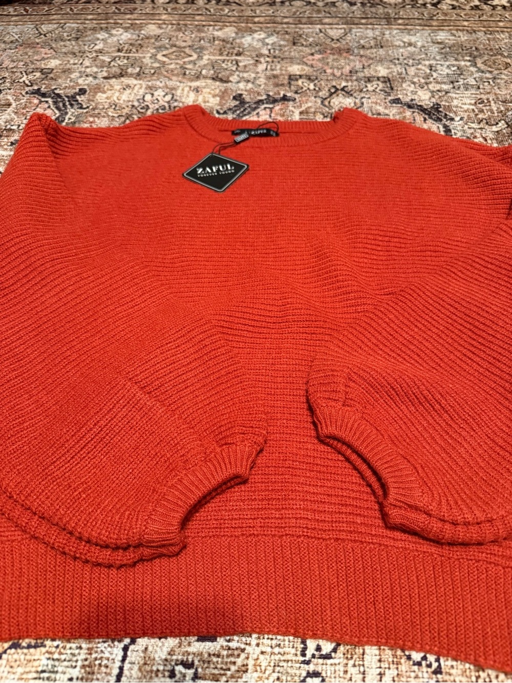 Zaful Women's Crewneck Sweater in Red-Orange
